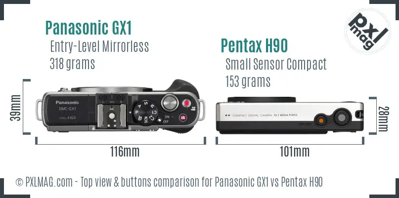 Panasonic GX1 vs Pentax H90 top view buttons comparison