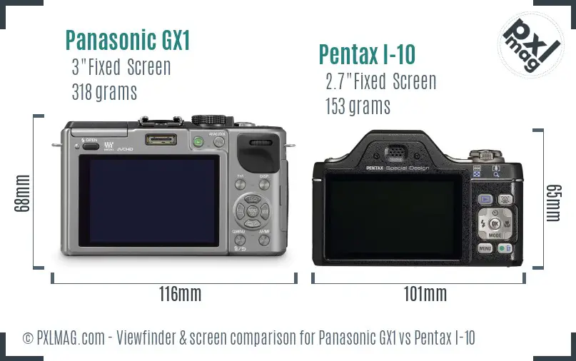Panasonic GX1 vs Pentax I-10 Screen and Viewfinder comparison