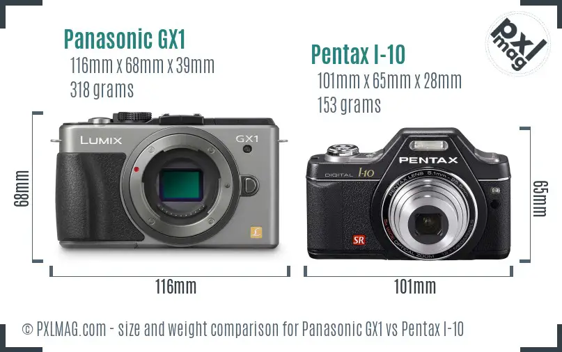 Panasonic GX1 vs Pentax I-10 size comparison