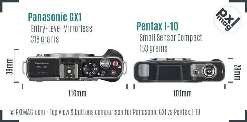 Panasonic GX1 vs Pentax I-10 top view buttons comparison