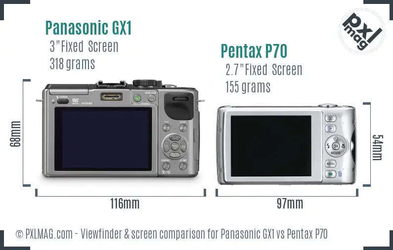 Panasonic GX1 vs Pentax P70 Screen and Viewfinder comparison