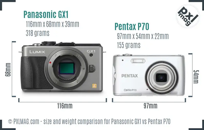 Panasonic GX1 vs Pentax P70 size comparison