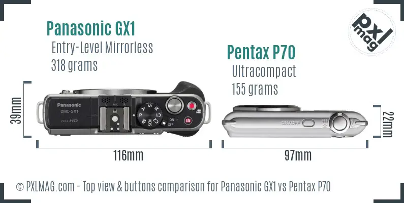 Panasonic GX1 vs Pentax P70 top view buttons comparison