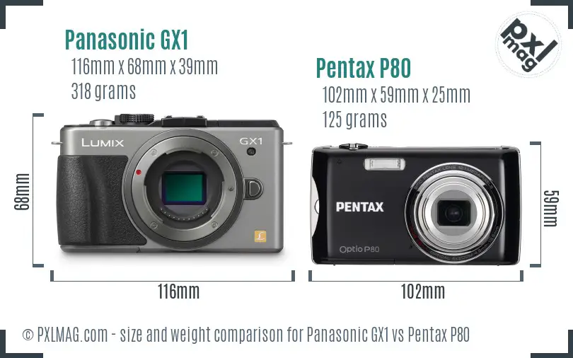 Panasonic GX1 vs Pentax P80 size comparison
