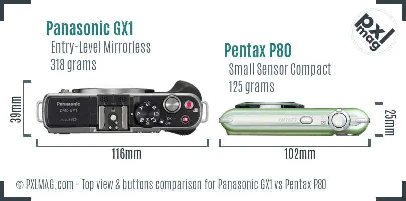 Panasonic GX1 vs Pentax P80 top view buttons comparison