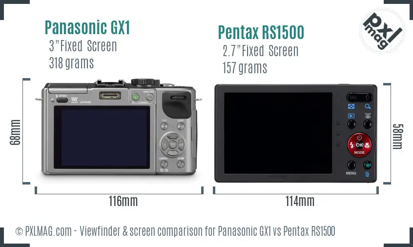 Panasonic GX1 vs Pentax RS1500 Screen and Viewfinder comparison