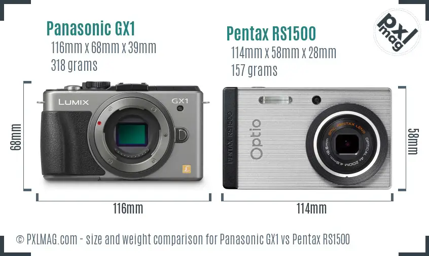 Panasonic GX1 vs Pentax RS1500 size comparison