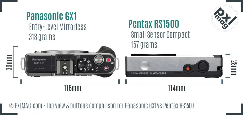 Panasonic GX1 vs Pentax RS1500 top view buttons comparison