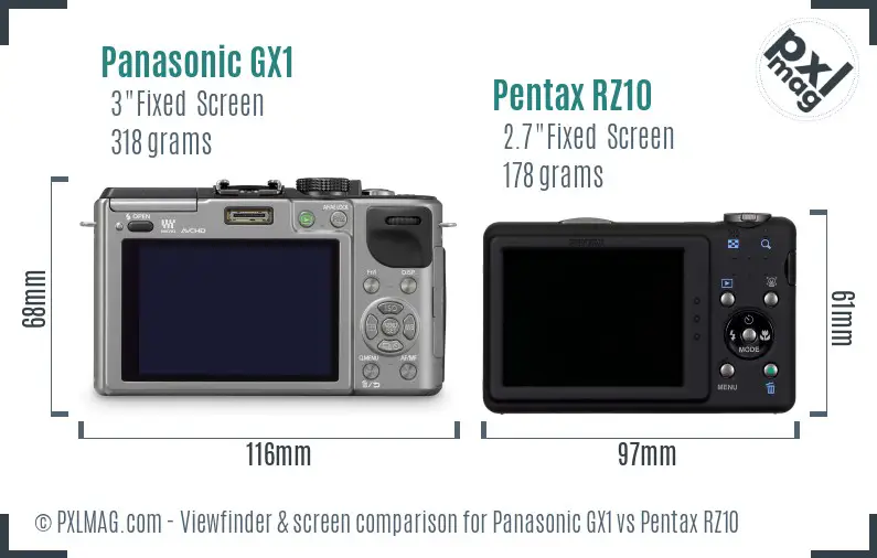 Panasonic GX1 vs Pentax RZ10 Screen and Viewfinder comparison