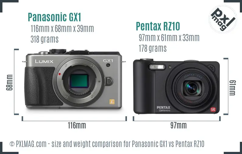 Panasonic GX1 vs Pentax RZ10 size comparison