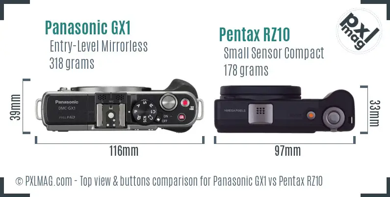 Panasonic GX1 vs Pentax RZ10 top view buttons comparison