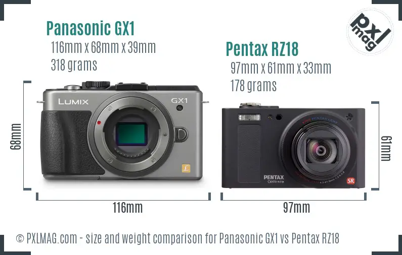 Panasonic GX1 vs Pentax RZ18 size comparison