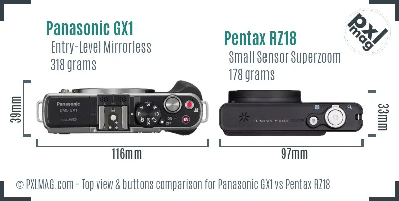 Panasonic GX1 vs Pentax RZ18 top view buttons comparison