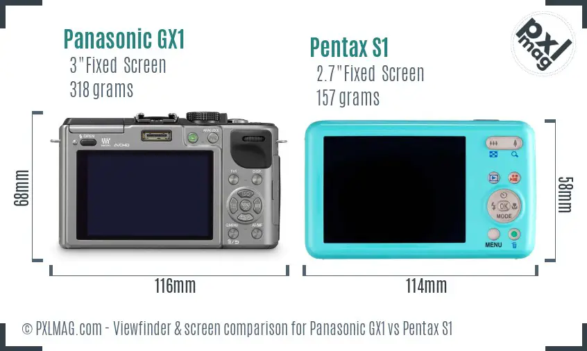 Panasonic GX1 vs Pentax S1 Screen and Viewfinder comparison