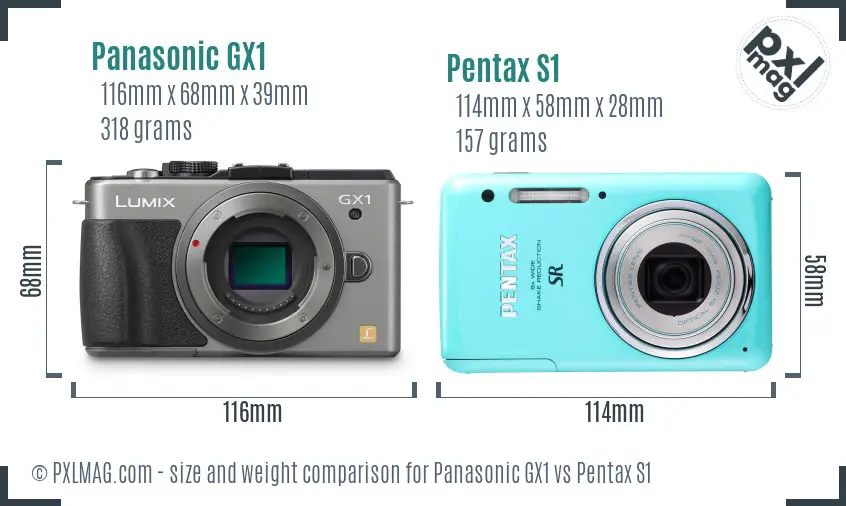 Panasonic GX1 vs Pentax S1 size comparison