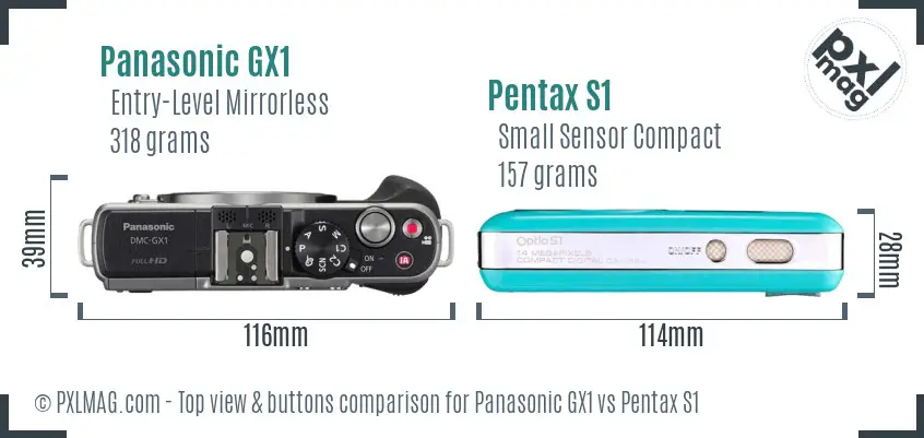 Panasonic GX1 vs Pentax S1 top view buttons comparison