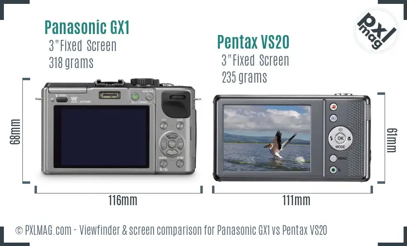 Panasonic GX1 vs Pentax VS20 Screen and Viewfinder comparison