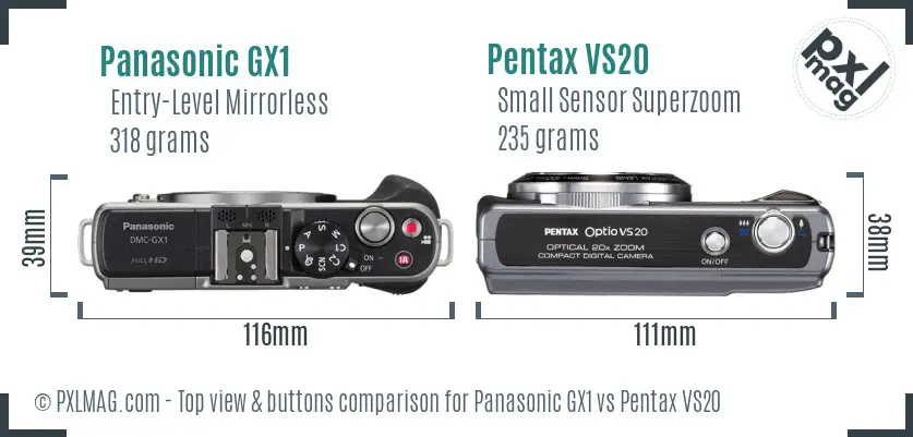 Panasonic GX1 vs Pentax VS20 top view buttons comparison