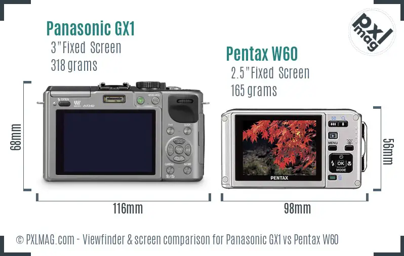 Panasonic GX1 vs Pentax W60 Screen and Viewfinder comparison