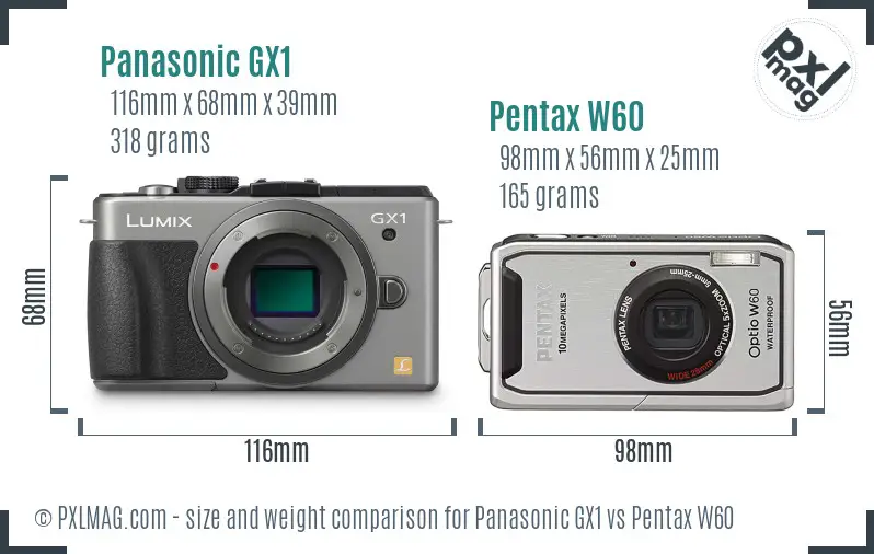 Panasonic GX1 vs Pentax W60 size comparison