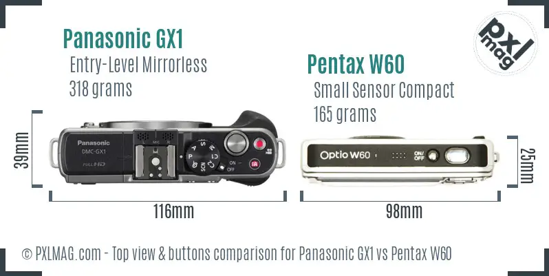 Panasonic GX1 vs Pentax W60 top view buttons comparison