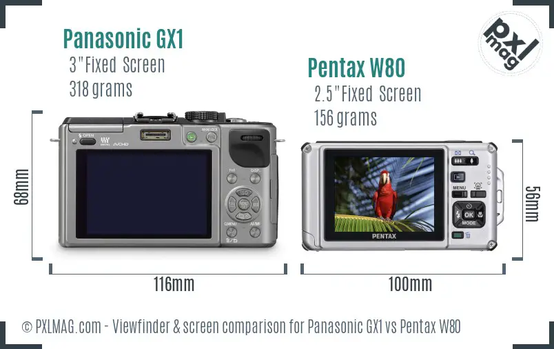 Panasonic GX1 vs Pentax W80 Screen and Viewfinder comparison