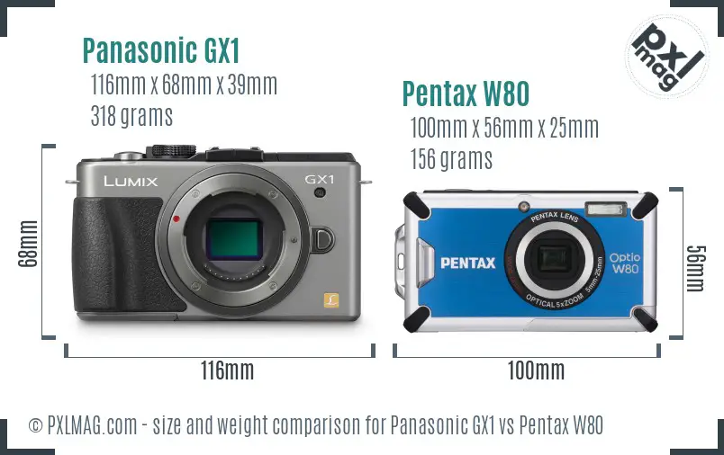 Panasonic GX1 vs Pentax W80 size comparison