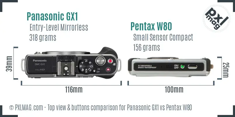 Panasonic GX1 vs Pentax W80 top view buttons comparison