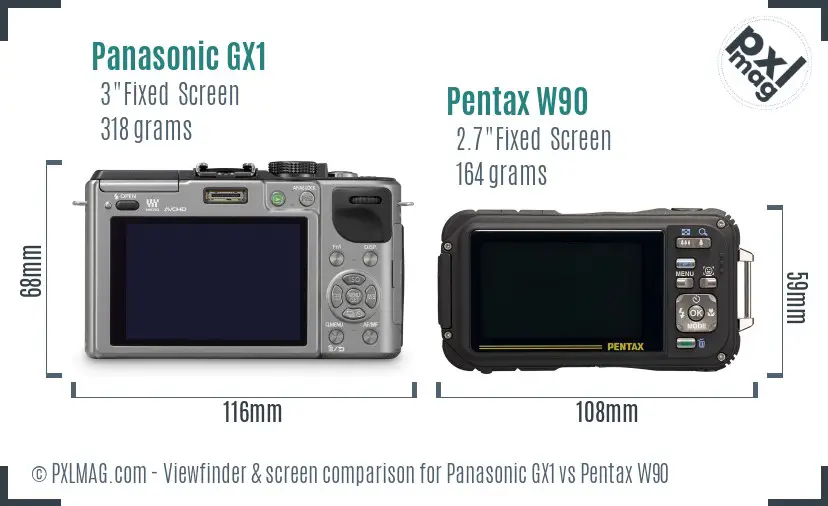 Panasonic GX1 vs Pentax W90 Screen and Viewfinder comparison