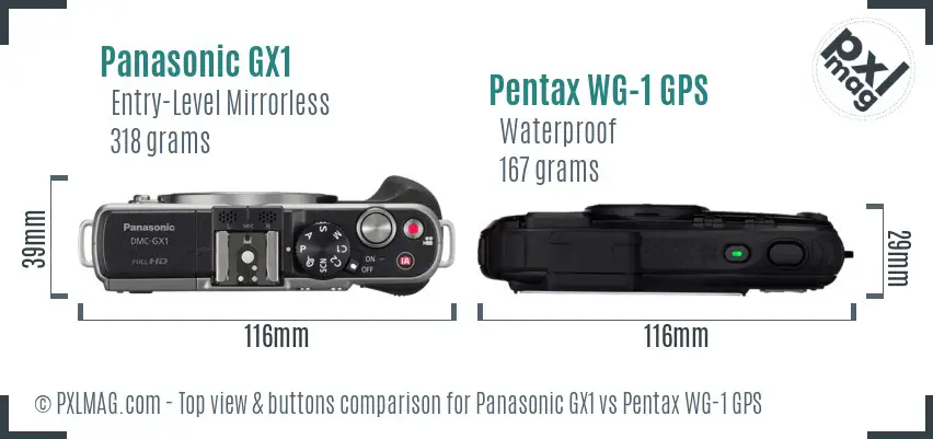 Panasonic GX1 vs Pentax WG-1 GPS top view buttons comparison