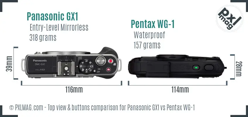 Panasonic GX1 vs Pentax WG-1 top view buttons comparison