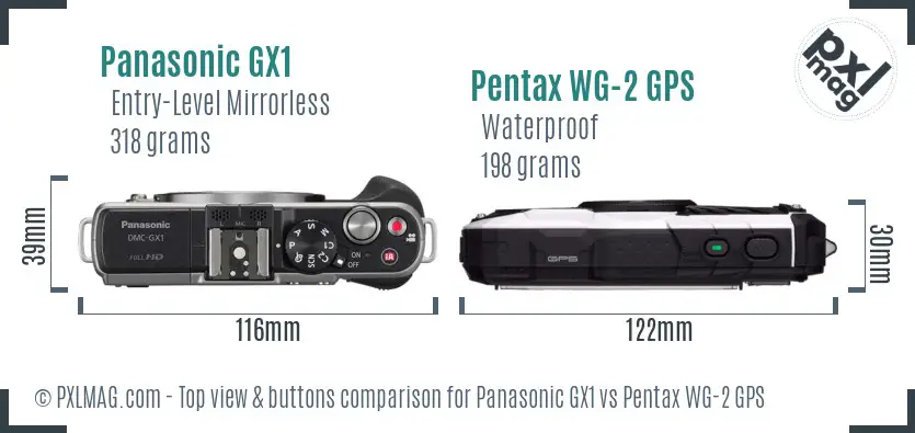 Panasonic GX1 vs Pentax WG-2 GPS top view buttons comparison