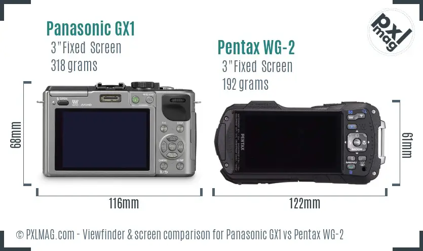 Panasonic GX1 vs Pentax WG-2 Screen and Viewfinder comparison