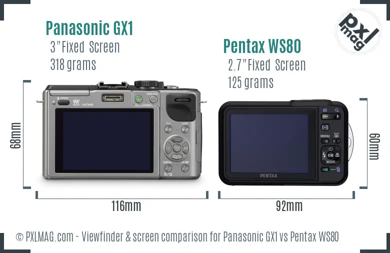 Panasonic GX1 vs Pentax WS80 Screen and Viewfinder comparison