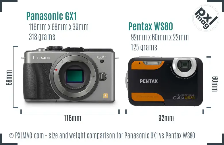 Panasonic GX1 vs Pentax WS80 size comparison