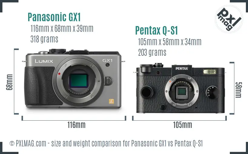 Panasonic GX1 vs Pentax Q-S1 size comparison
