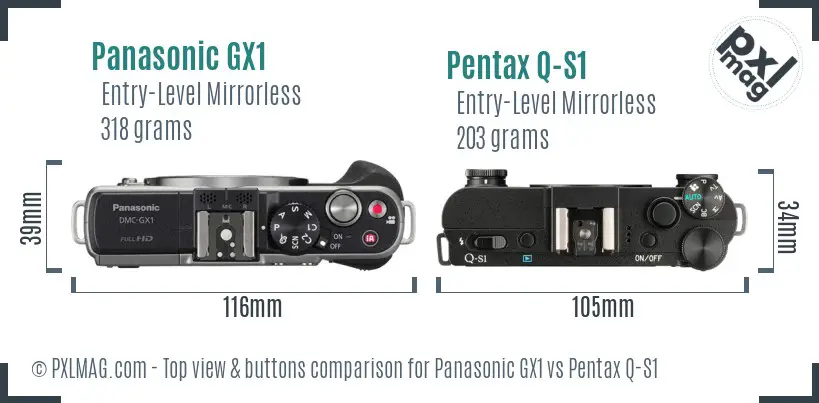 Panasonic GX1 vs Pentax Q-S1 top view buttons comparison
