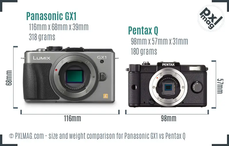 Panasonic GX1 vs Pentax Q size comparison