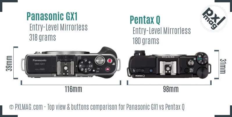 Panasonic GX1 vs Pentax Q top view buttons comparison