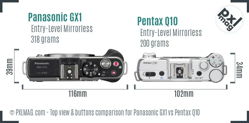 Panasonic GX1 vs Pentax Q10 top view buttons comparison
