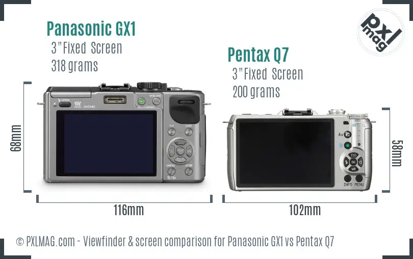 Panasonic GX1 vs Pentax Q7 Screen and Viewfinder comparison