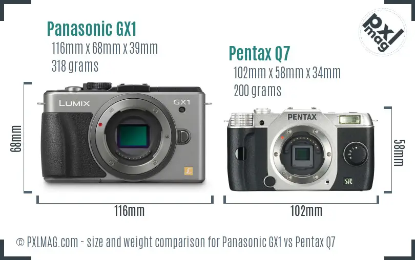 Panasonic GX1 vs Pentax Q7 size comparison