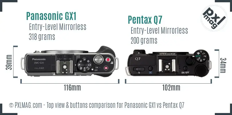 Panasonic GX1 vs Pentax Q7 top view buttons comparison