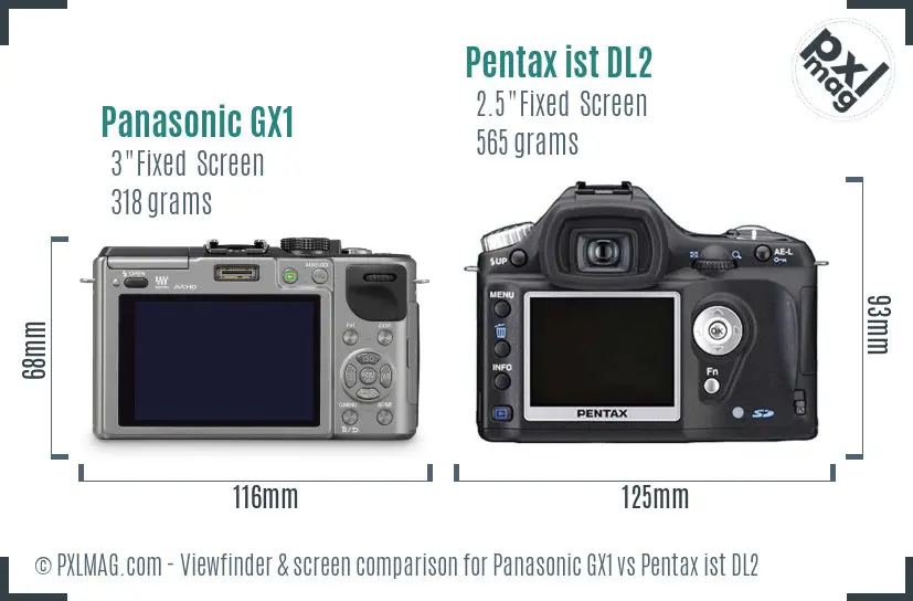 Panasonic GX1 vs Pentax ist DL2 Screen and Viewfinder comparison