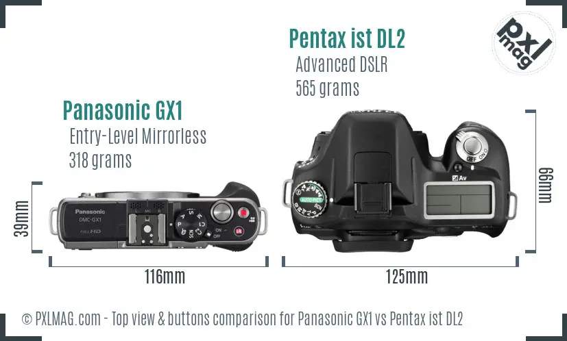 Panasonic GX1 vs Pentax ist DL2 top view buttons comparison