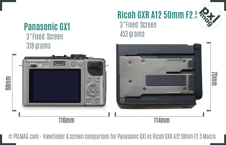 Panasonic GX1 vs Ricoh GXR A12 50mm F2.5 Macro Screen and Viewfinder comparison