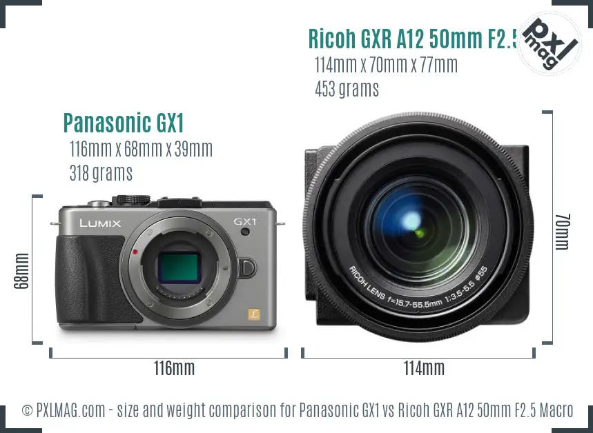 Panasonic GX1 vs Ricoh GXR A12 50mm F2.5 Macro size comparison