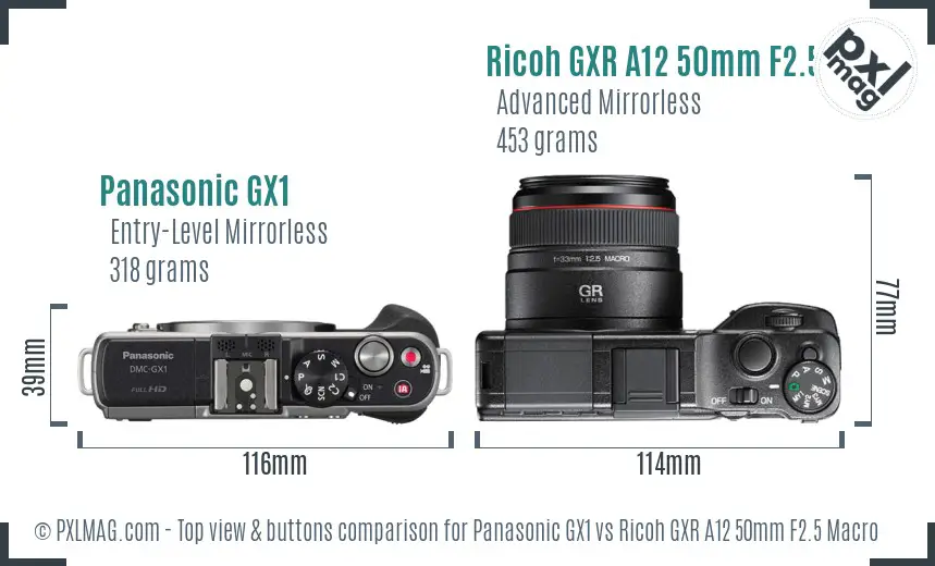 Panasonic GX1 vs Ricoh GXR A12 50mm F2.5 Macro top view buttons comparison
