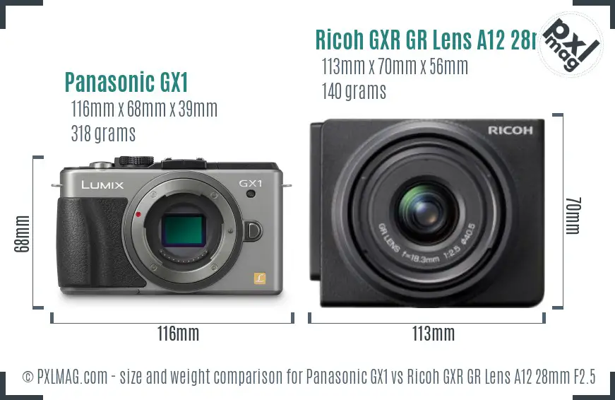 Panasonic GX1 vs Ricoh GXR GR Lens A12 28mm F2.5 size comparison
