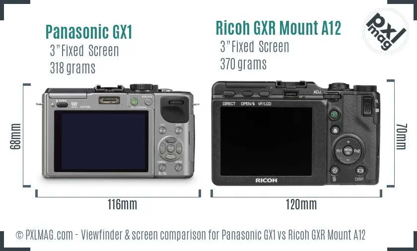 Panasonic GX1 vs Ricoh GXR Mount A12 Screen and Viewfinder comparison